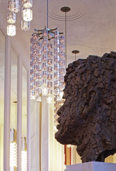 A bust of President Kennedy in the Grandy Foyer at The Kennedy Center. Photo by Ron Blunt. 