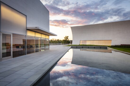 Pavillions and the reflecting pool are mesmerizing in the sunset at The Kennedy Center. Photo by Richard Barnes.