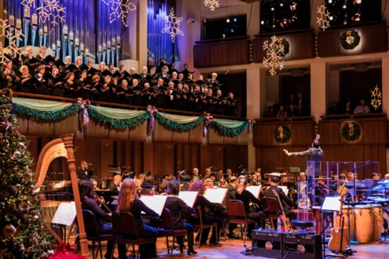 The Concert Hall at The Kennedy Center is decked out for the holidays as conductor Steven Reineke leads the holiday pops concert. Photo by Tracey Salazar.