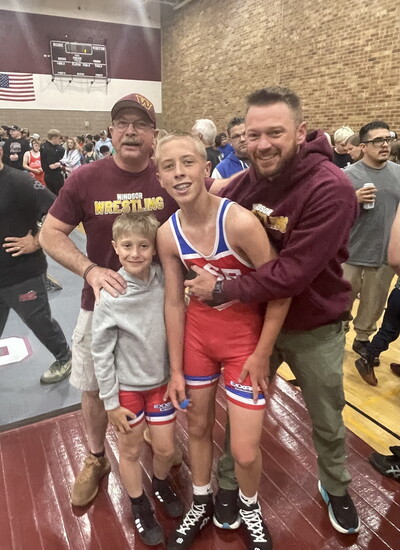 Wrestling provided so many thrilling moments, including this first freestyle tournament win for Wyatt Prach, with Coach Ramsay, Coach Prach & Brother Maddox.