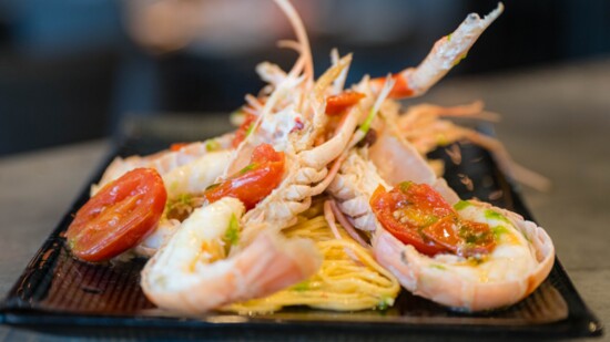 Tagliolini con scampi - House-made tagliolini, New Zealand langoustine and cherry tomato