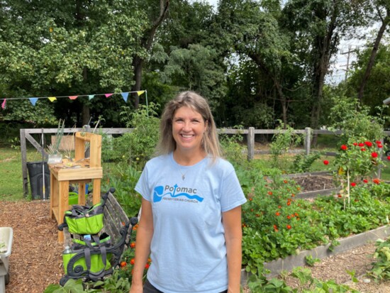 Pastor Emily at the Giving Garden, which is run by HarvestShare and grows food for the community.