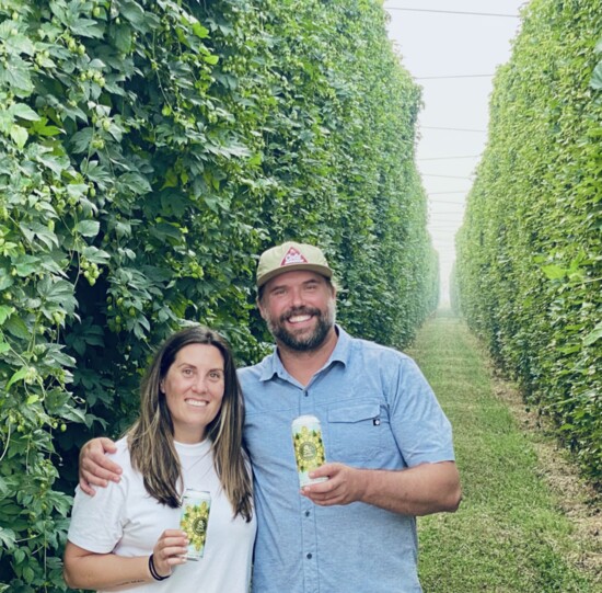 Krystal Angelo at Hops Farm with husband Joe Mohrfeld, Brewmaster of Pinthouse