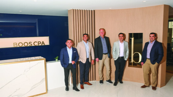 The leadership team at Boos & Associates' Long Beach office, from left to right: José Sanchez, Jorge Sanchez, Brian Olson, Charles Le and Mina Murray.