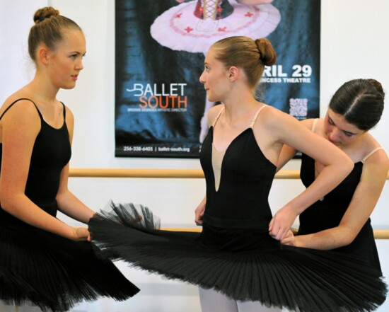 Ballerinas preparing for "The Nutcracker." 