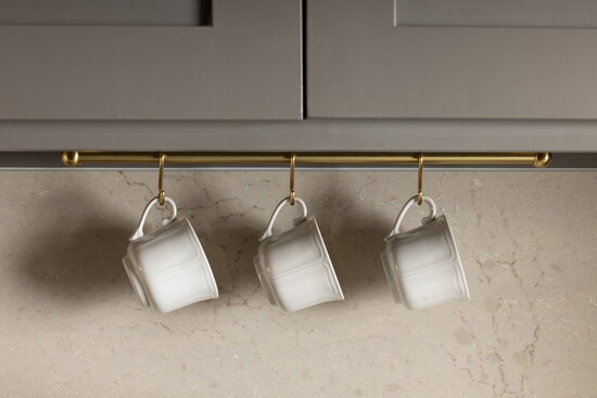 We love the addition of the brass rail to hold coffee cups.