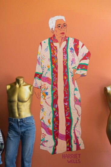 Custom mural of original owner, Harriet Wills, who recently passed away