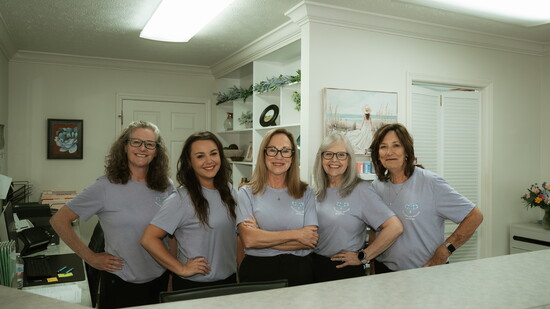 Wearing shirts by Spirit Shop are, left to right,  Sherri Pope, LPN; Deborah Jenkins, LPN; Brooke Bradford, medical secretary; Gracie Thompson, medical secretar