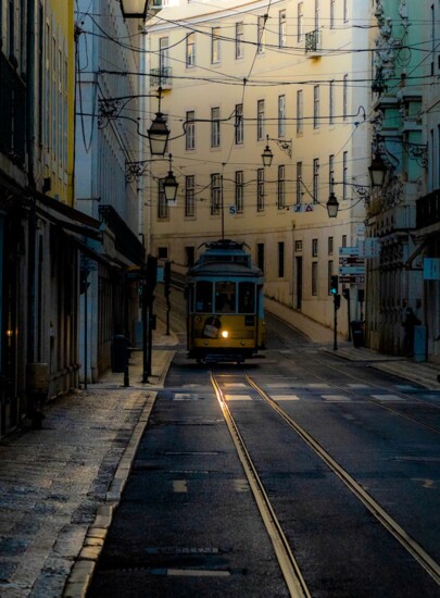 Dawn in Lisbon, tram #28 running strong