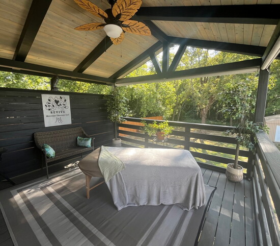 Revive's Serenity Retreat outdoor space is a tranquil setting enveloped by the sounds of nature. 