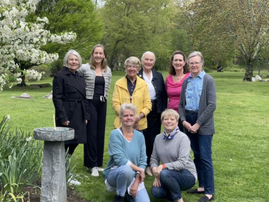 Past presidents at the dedication of the 100th anniversary sundial at Grace K. Salmon Park.