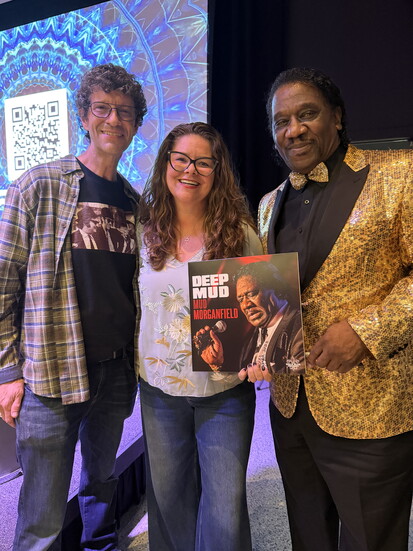 Scharf and Lynne Orman at a members night with bluesman Larry "Mud" Morganfield, the eldest son of Muddy Waters