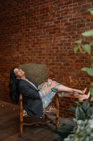 Vintage Blazer, Ralph Lauren cardigan, Magnolia & Pearl handstitched denim Manolo Blahnik nude croc pumps