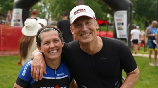 Maggie Swanson and Tad Weiss at the Finish Line after their Most Recent Race (June 2022)