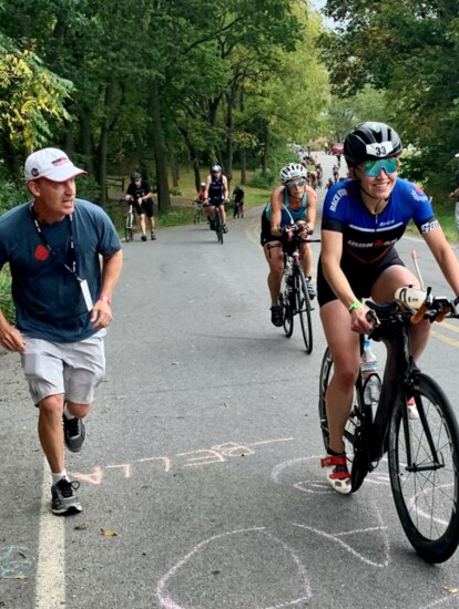 Tad Cheers Maggie on During the Wisconsin Ironman Race in September of 2021