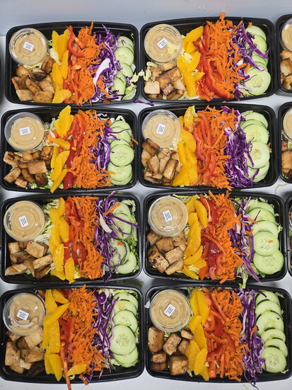 Chinese Napa salad with marinated tofu and sesame ginger dressing is a favorite on Radiant Health Kitchen's catering menu.