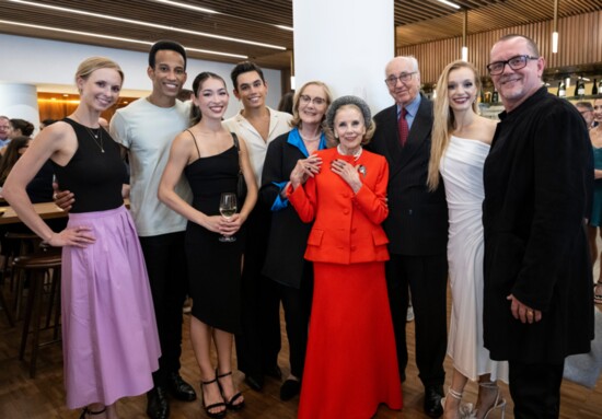 Opening Night! Doreen Wells, Marchioness of Londonderry and former Ballerina of The Royal Ballet (C) with dancers and VIPs of The Sarasota Ballet.