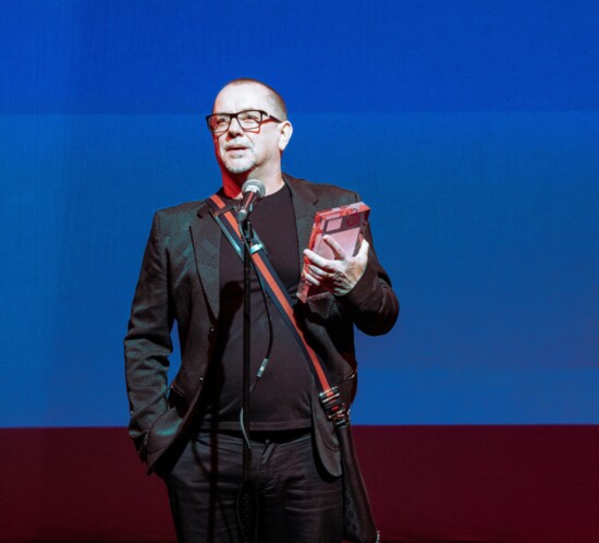 The Sarasota Ballet Director Iain Webb accepting the 2024 British National Dance Award for Outstanding Achievement.