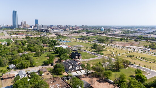 Aerial view of North Shore’s proximity to Scissortail Park and Downtown OKC (Photo by Sara Stewart)