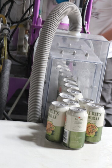 The cans filled and washed, ready for six-packs.