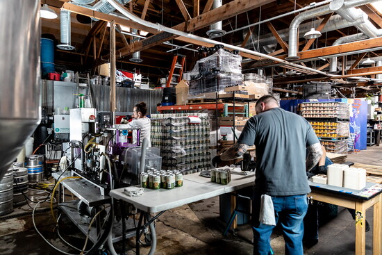 Pressing six fresh cans into biodegradable six-pack holders