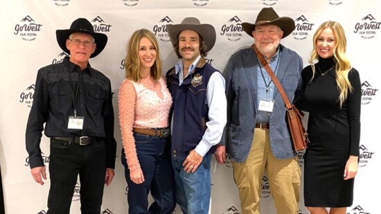 Co-president Ron Edgerton, Cat Savage, rodeo star Clayton Savage, co-president David Caldwell, documentarian Morgan Law at GWFF 2023