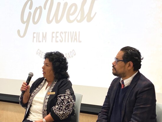 Documentaian Betty Aragon-Mitotesr and interviewer Dr. Jonathan Alcantar at GWFF 2022