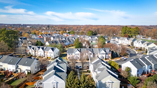 Aerial view of homes.