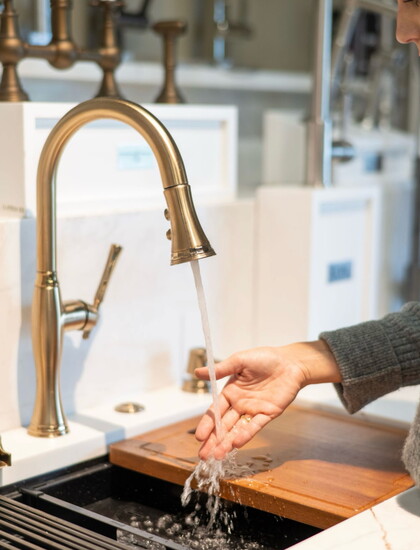 In a showroom setting, you can test out a variety of fixtures. 