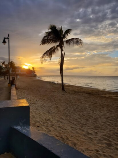 A calm and serene scene on a beach in Puerto Rico. 