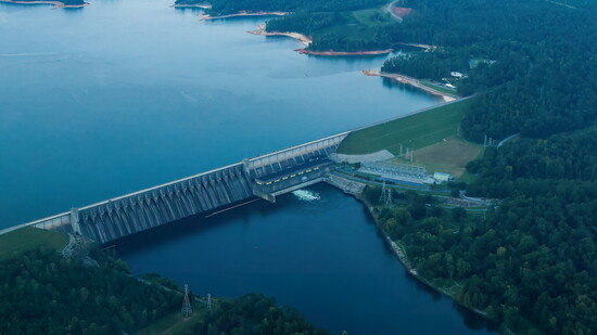 A bird’s-eye view of J. Strom Thurmond Dam from 2,000 feet.