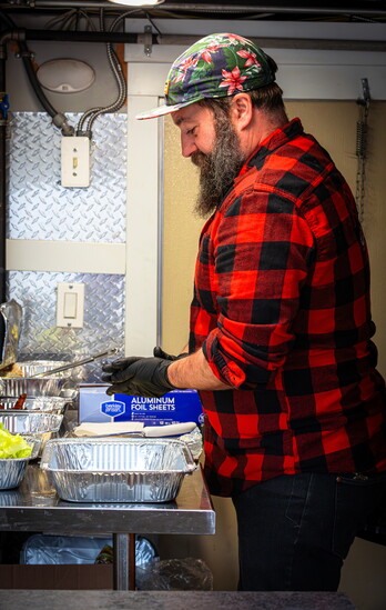 Pete Mead preps on the food truck