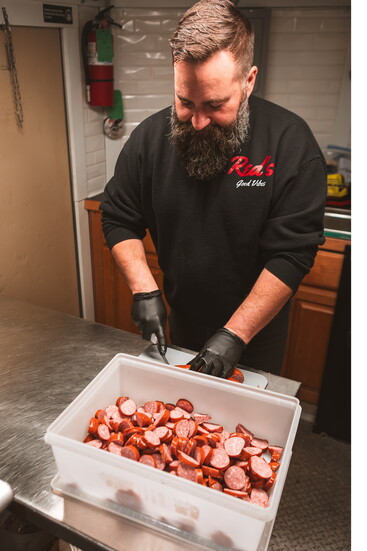 Pete Mead preps on the food truck