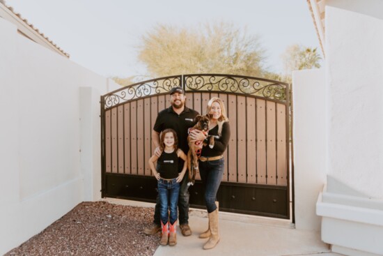 Lewis with wife Heather, daughter Brooklyn and Boxer Quinny