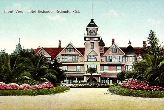 A vintage postcard captures the Redondo Beach Hotel during its rise as a seaside resort in the late 1800s.