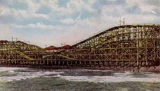 The Lightning Racer roller coaster thrilled riders until powerful storms in 1915 forced its dismantling.