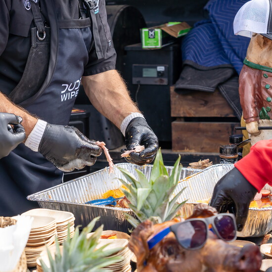 A whole pig is sliced during a Pig Fest exhibition.