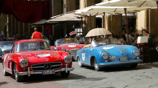 Just like it will be on February 23 in Venice, FL, these 1000 Miglia participants are rolling through a local Italian town.
