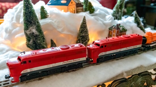 The Lionel "Texas Special" train is ready to roar around a winter scene.