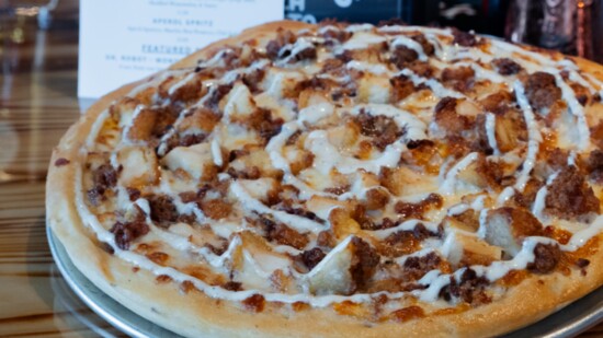 The popular Chicken Bacon Ranch Pizza