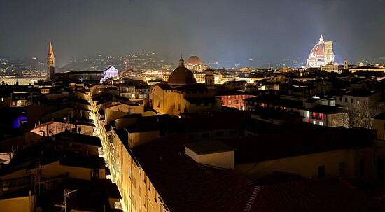 The evening skyline from Cosimo Rooftop Restaurant & Bar, Florence. 