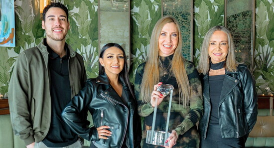 The “Go Gabby” Team: Ramsey Ramirez, Mildred Chavez, Gabrielle Herendeen holding the “Crystal Award” for Superior Production in 2024, and Marija Mladenovic.