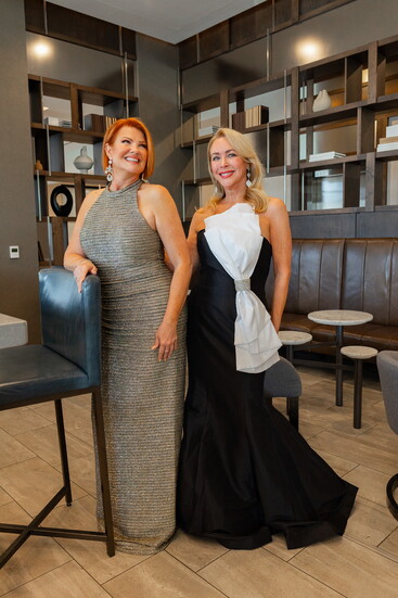 Sharon Harper in Jovani dress, Stefanie Somers earrings, Nichole Holmes in Alexander by Daymor dress, Stefanie Somers earrings