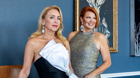Sharon Harper in Jovani dress, Stefanie Somers earrings, Nichole Holmes in Alexander by Daymor dress, Stefanie Somers earrings