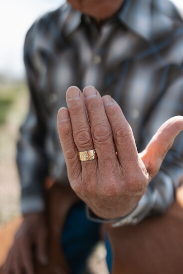 Don's wedding ring with the Pawnee Buttes engraved on it
