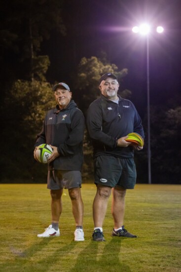 President Phil Devos and Gerry Owen of Woodlands Rugby Club 