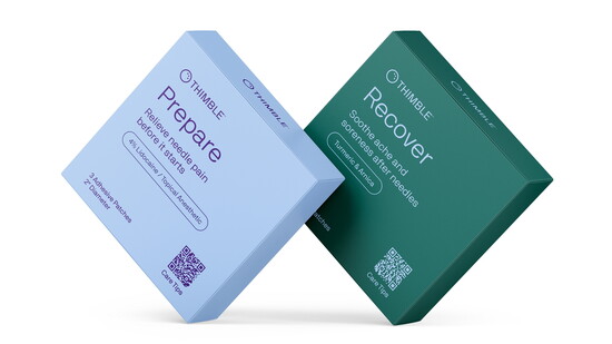 The Prepare patch provides fast-acting numbness, and the Recover patch helps reduce post-injection soreness and bruising. Available at thimblehealth.com.