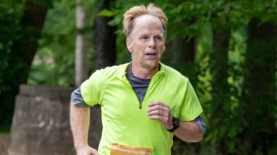 Mayor Jamie Clary competes in the Memorial Day Classic on the Drakes Creek Park greenway.