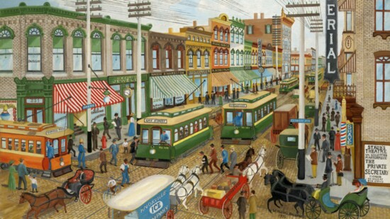 “Corner Gay & Clinch in 1896” (painted 1970, Russell Briscoe)