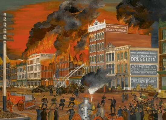 “The Great Gay Street Fire of 1897” (painted 1963, Russell Briscoe)